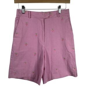 Vintage Lilly Pulitzer Short Women 2 Pink White Gingham Embroidered Strawberry